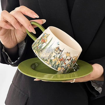 Vintage Hand-Painted Cat Mocha Set
