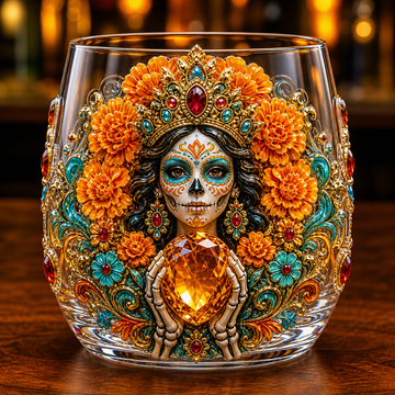 Día de los Muertos Crystal Glass Art Cup