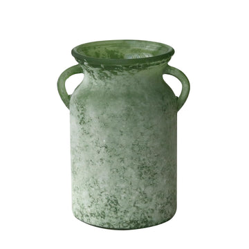 Glass Flower Vase with Handle – 8" Rustic Imitation Ceramic Vase