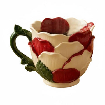Decorative Floral Ceramic Tea Cup – Hand-Painted Mug with Petal Accents