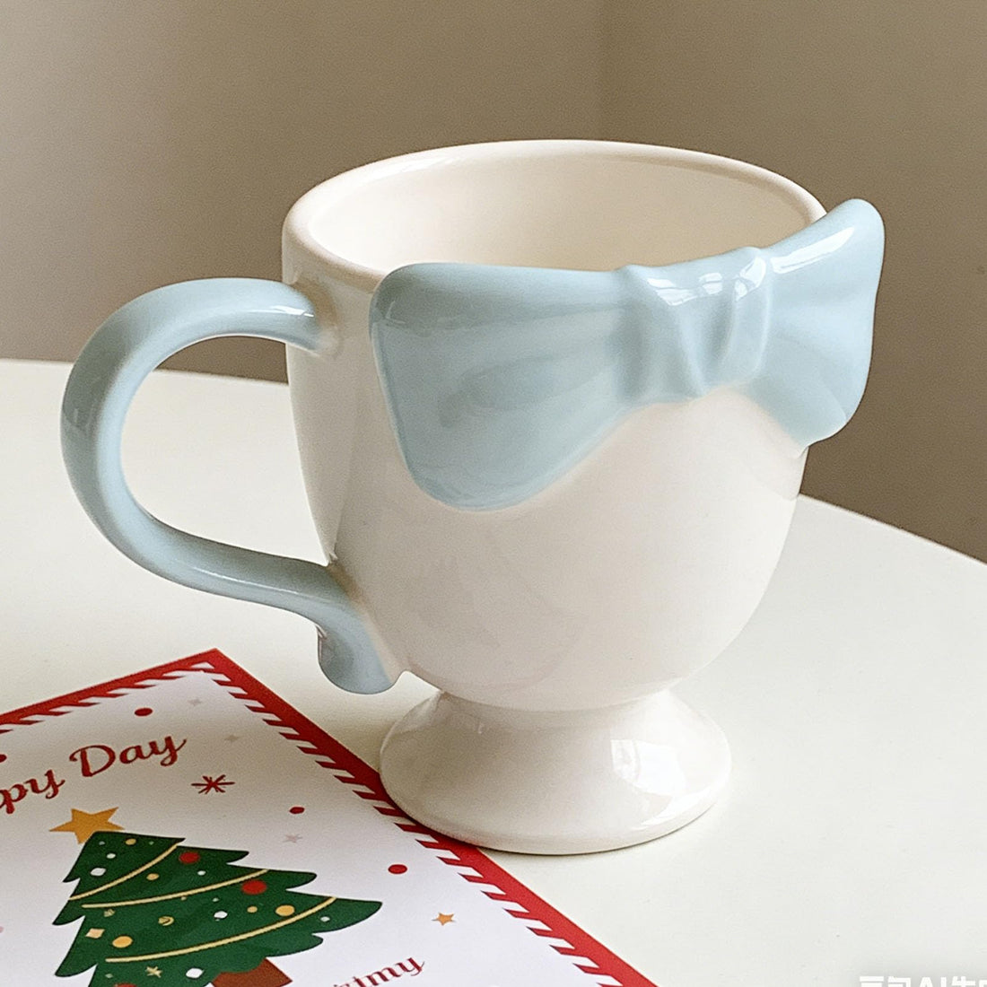 3D Bow Ceramic Coffee Mug – 300 ml Hand-Painted Embossed Bow Tie Tea Cup