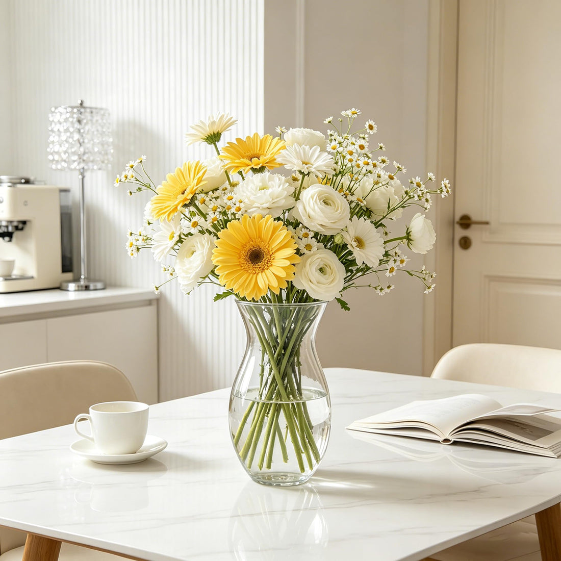 Clear Glass Flower Vase – 9" Wide Mouth Vase