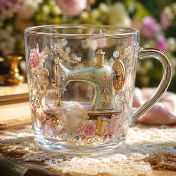 Vintage Sewing Machine Glass Mug