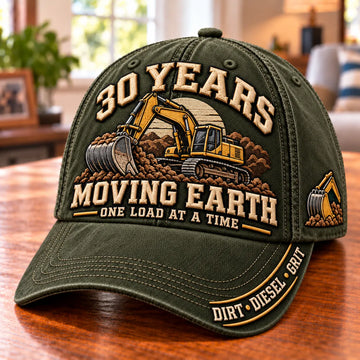 30 Years Moving Earth Heavy Equipment Operator Milestone Baseball Cap
