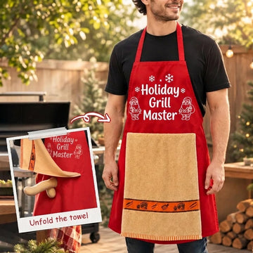 Christmas BBQ Apron – Funny Holiday Grill Master Apron with Towel