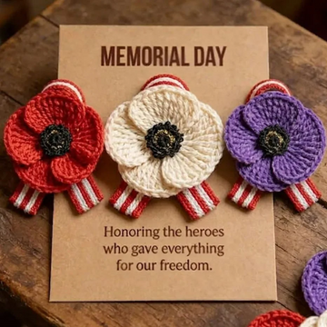Hand-Crocheted Poppy Memorial Brooch