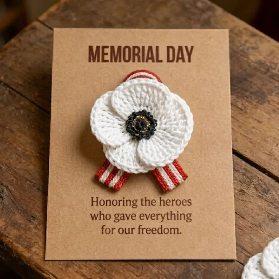 Hand-Crocheted Poppy Memorial Brooch