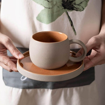 Handmade Rustic Ceramic Tea Mug with Saucer Coffee Cup