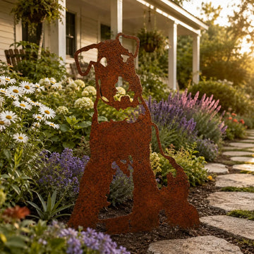 Rustic Metal Dog Garden Silhouette – Weathered Rust Outdoor Dog Yard Decor