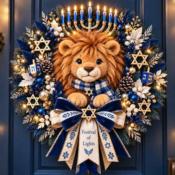 Lion of Judah Hanukkah Lighted Wreath