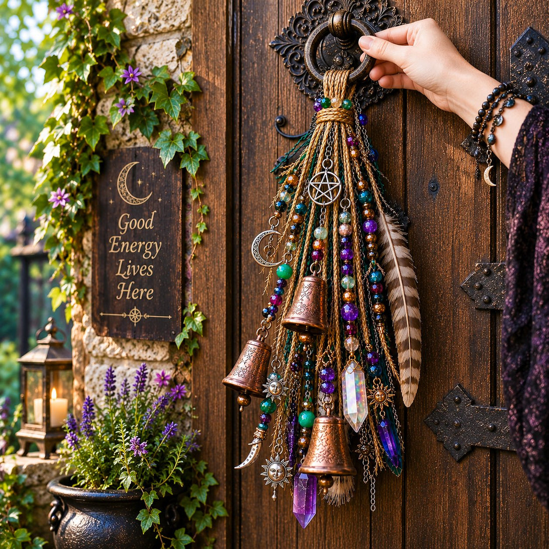 Witchy Door Charm – Bells, Crystals & Celestial Hanging Decor