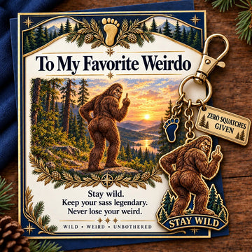 "To My Favorite Weirdo" Funny Bigfoot Keychain & Gift Card Set