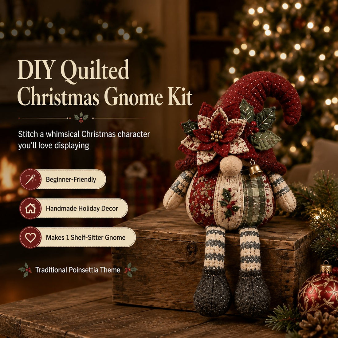 Beginner-Friendly DIY Quilted Christmas Gnome Shelf Sitter Kit