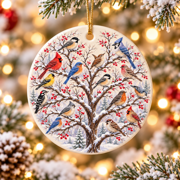 Winter Birds Ceramic Christmas Ornament