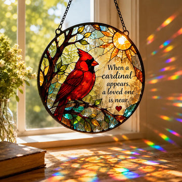 Love, Peace & Spring Blessings Cardinal Memorial Stained-Glass Style Suncatcher