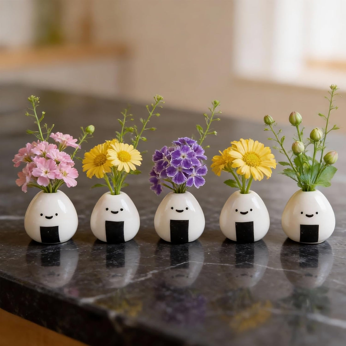 5 PCS Mini Onigiri Flower Vase – Handmade Ceramic Rice Ball Miniature Vases