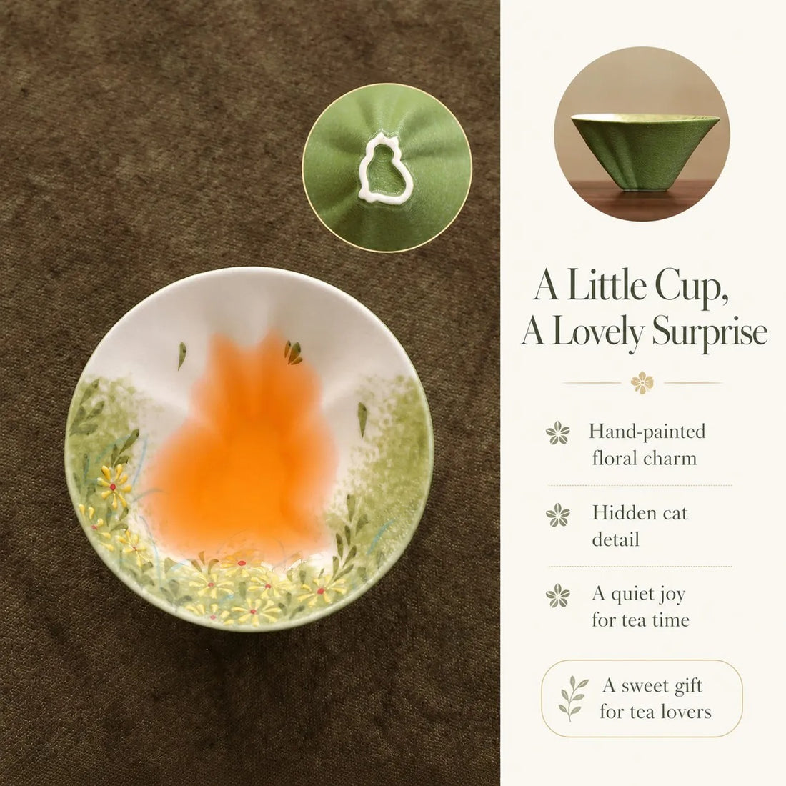 Hand-Painted Hidden Cat Tea Cup