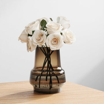 Hand-Blown Wide Mouth Glass Vase – 7.3" Modern Amber Decorative Vase