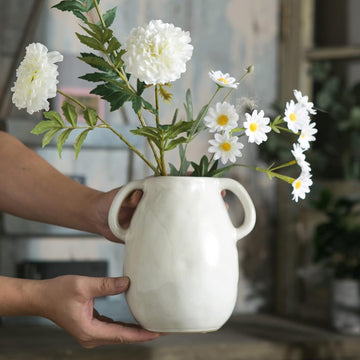 Modern Farmhouse Decor White Ceramic Vase with Two Handles