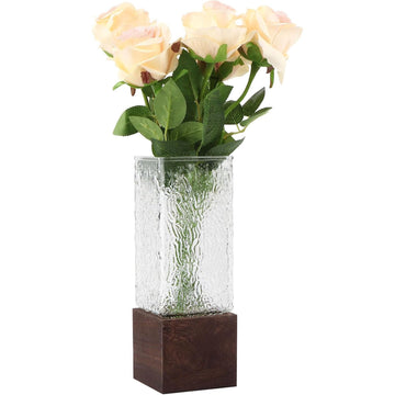Artistic Square Wood & Glass Vase – Separable Base Boho Rustic Farmhouse