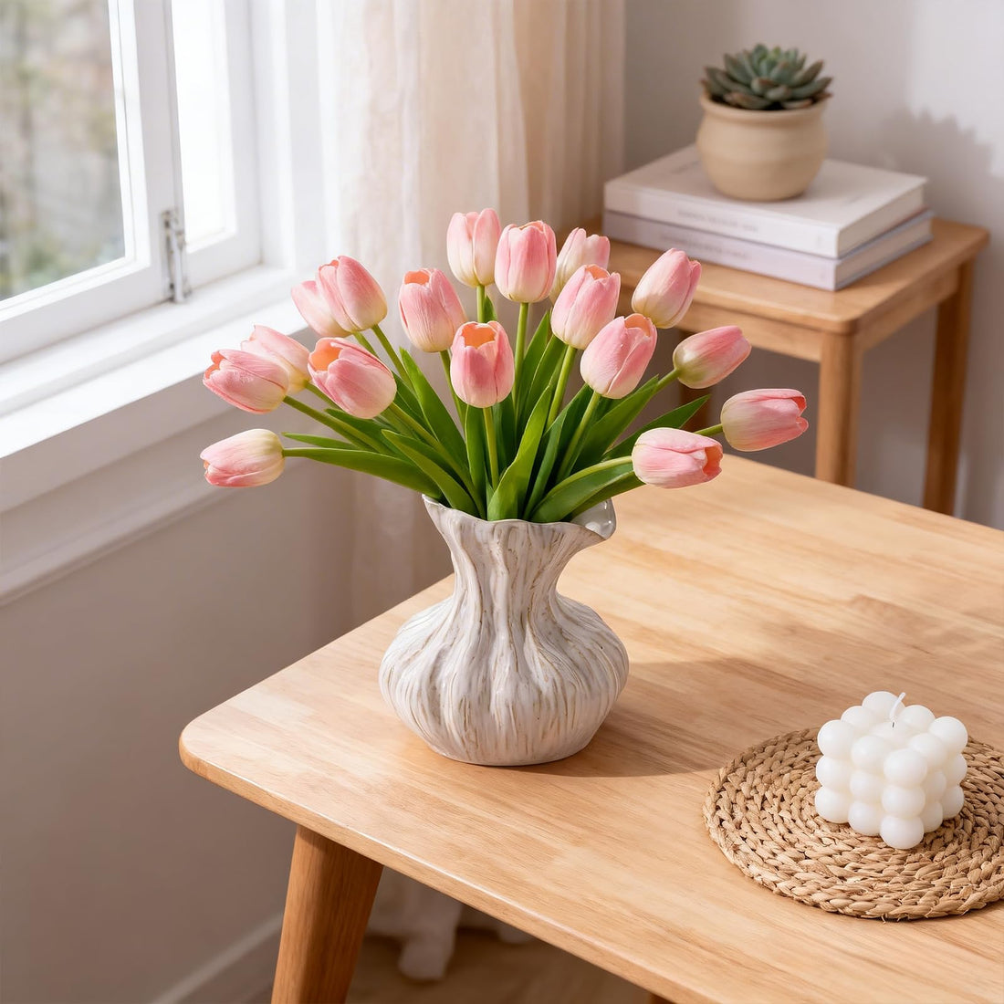 White Shell Fluted Ceramic Vase – Farmhouse Decor