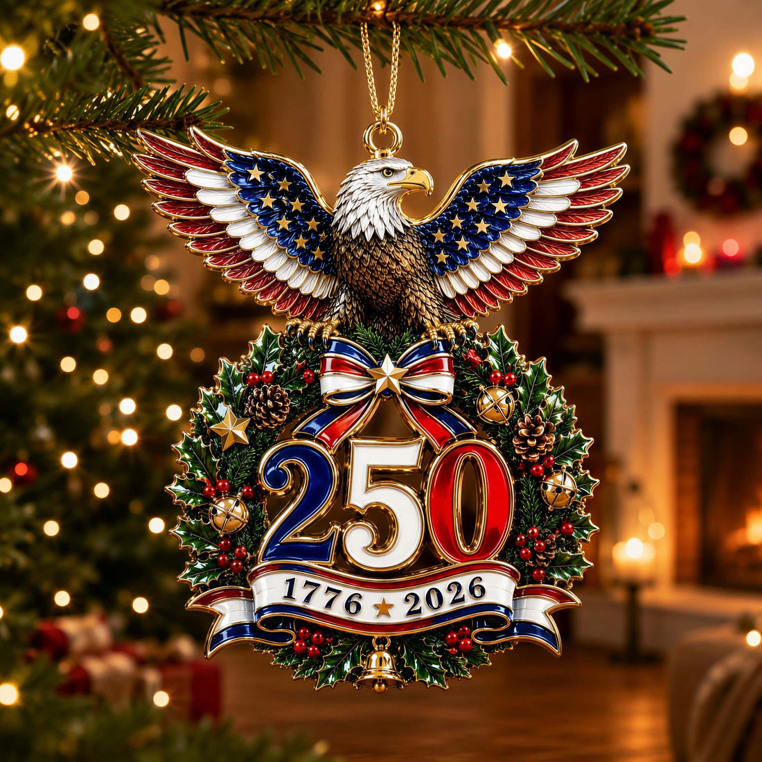 “American Eagle” 250th Anniversary Christmas Wreath Ornament