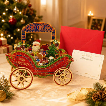 3D Christmas Carriage Pop-Up Greeting Card Set