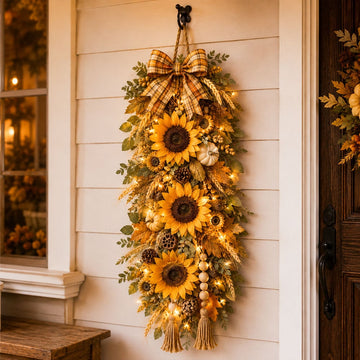 Lighted Sunflower Fall Door Swag