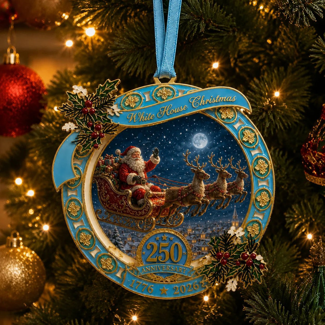 250th Anniversary Edition Santa's Sleigh Scene Ornament