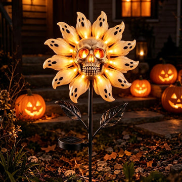 Skull & Ghost Sunflower Solar Garden Stake