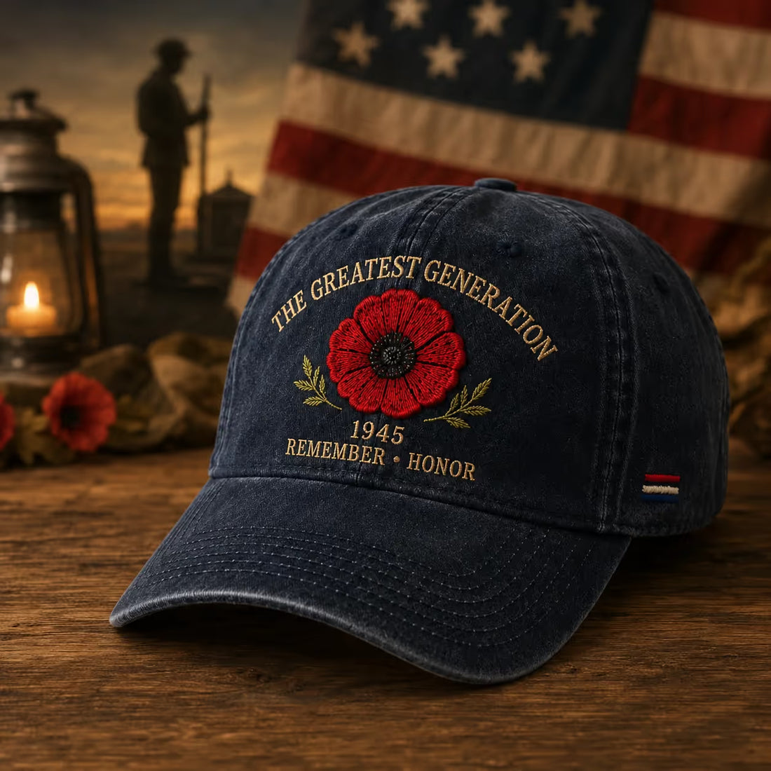 The Greatest Generation 1945 Memorial Poppy Cap