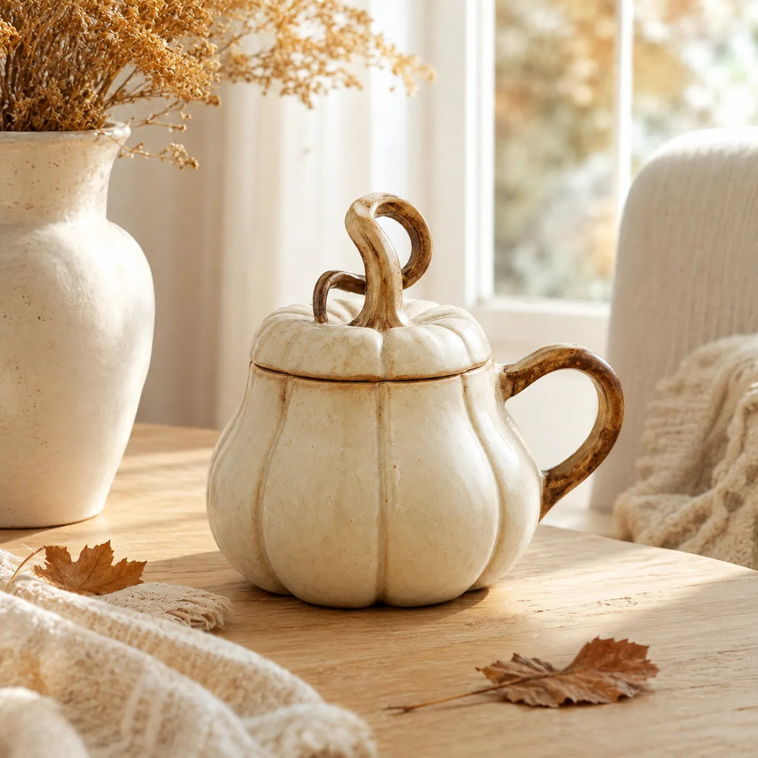 Acorn Lidded Mug with Oak Leaf & Branch Handle