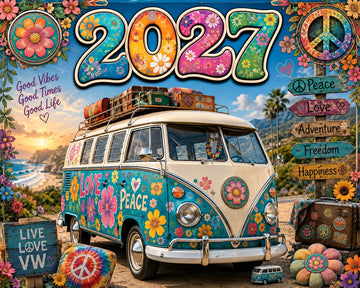 2027 Hippie Boho Wall Calendar – Retro Road Trip Calendar
