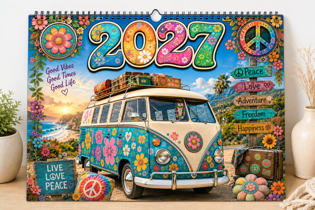2027 Hippie Boho Wall Calendar – Retro Road Trip Calendar