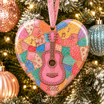 Pink Guitar Memorial Heart Ornament