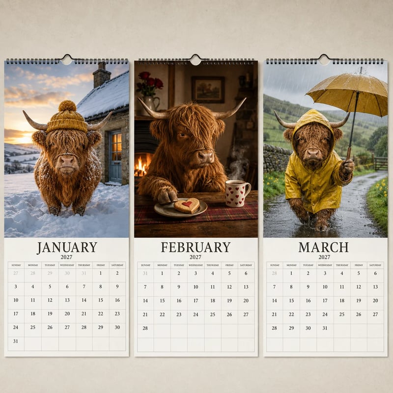 2027 Grumpy Highland Cows Calendar