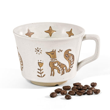 Vintage Hand-Painted Floral Ceramic Mug – 11 oz Stoneware Tea Cup