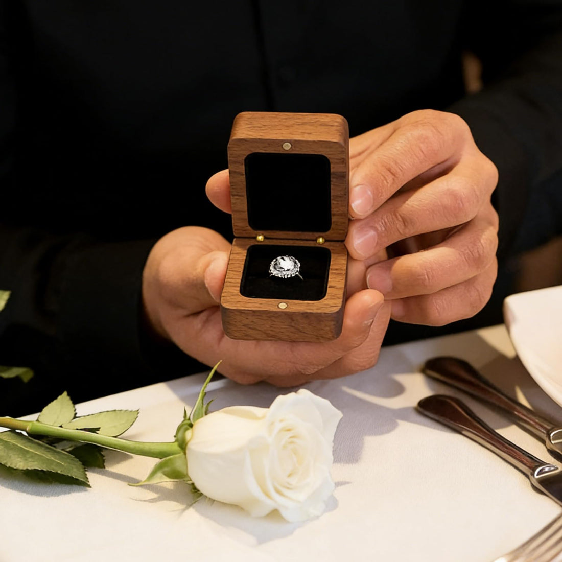 Vintage Solid Wood Ring Box – Hand-Polished Engagement Ring Holder