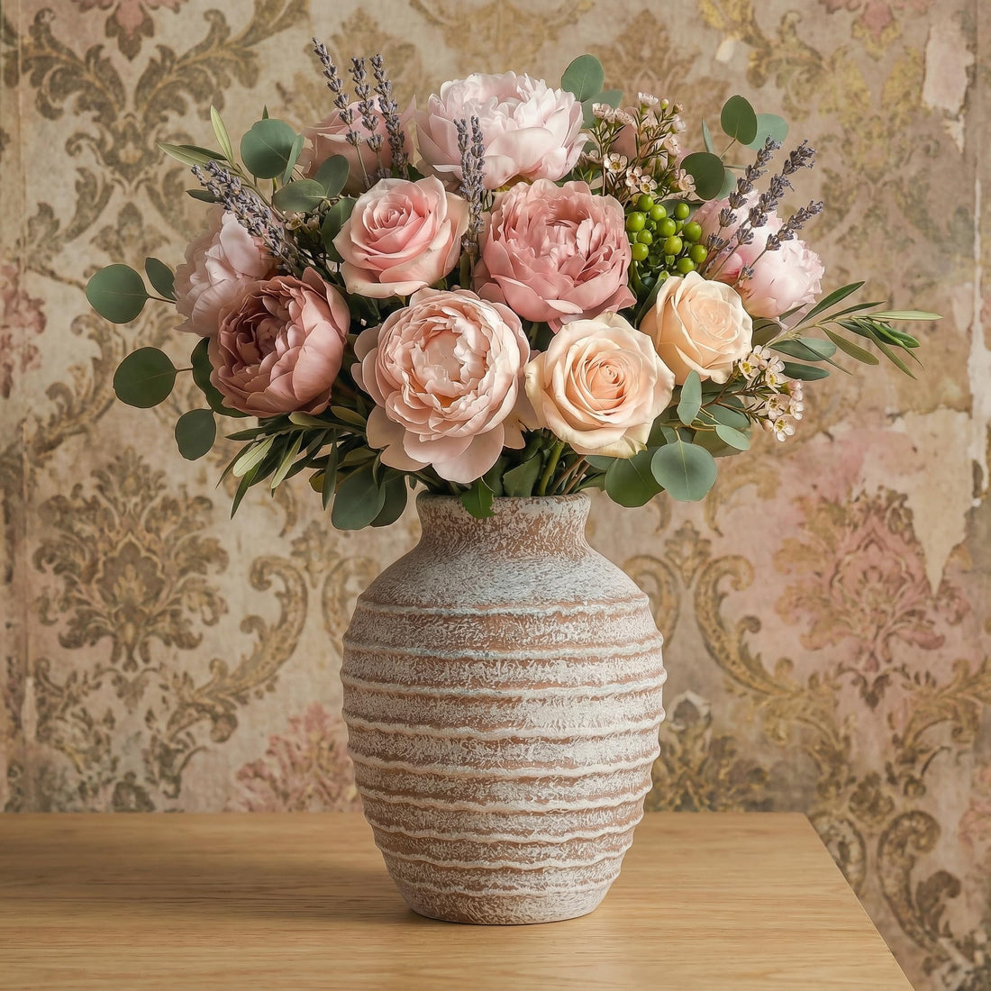 Rustic Ceramic Flower Vase – 7 Inch Farmhouse Pottery, Boho Terracotta Vintage Floral Vase