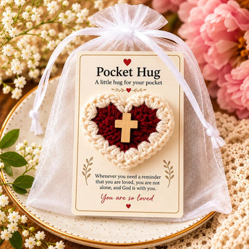 Crocheted Heart Pocket Hug with Cross