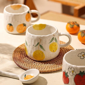 Hand-Painted Fruit Pattern Ceramic Mug – 12 oz Summer Cute Cup