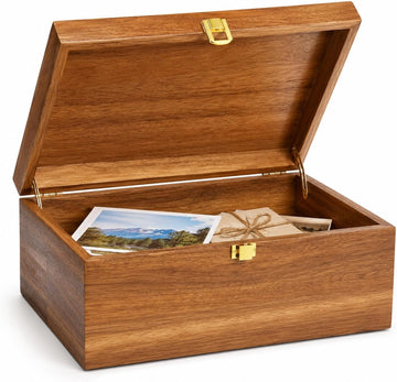 Large Acacia Wood Keepsake Box with Hinged Lid – Decorative Storage Box