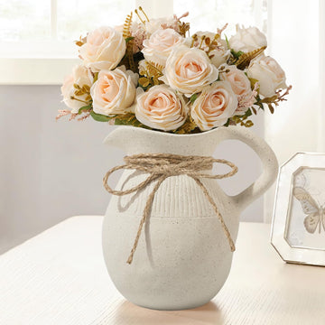 Farmhouse Ceramic Pitcher Vase with Handle