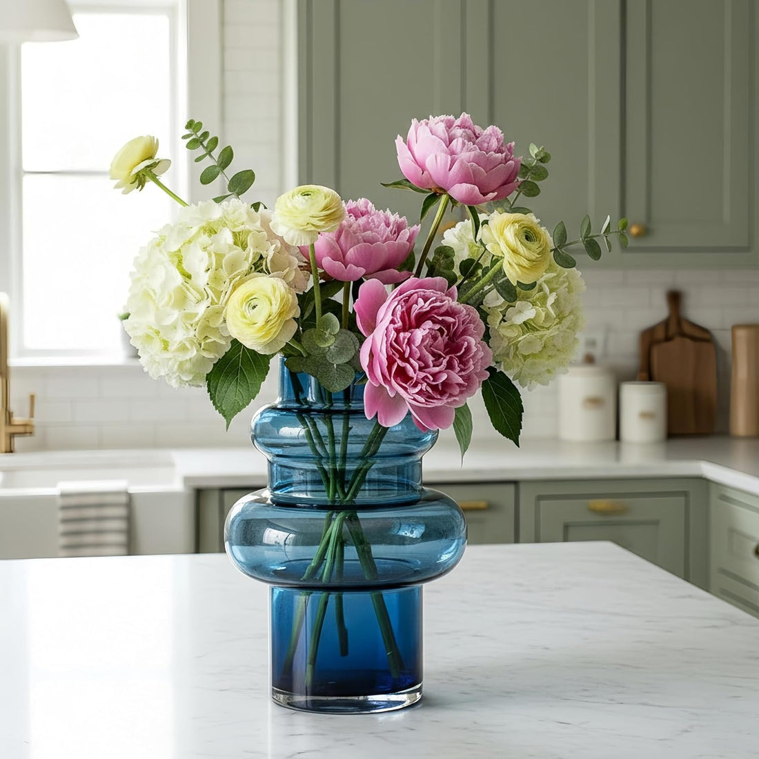 Clear Blue Bubble Glass Flower Vase – Modern Boho Ins Style