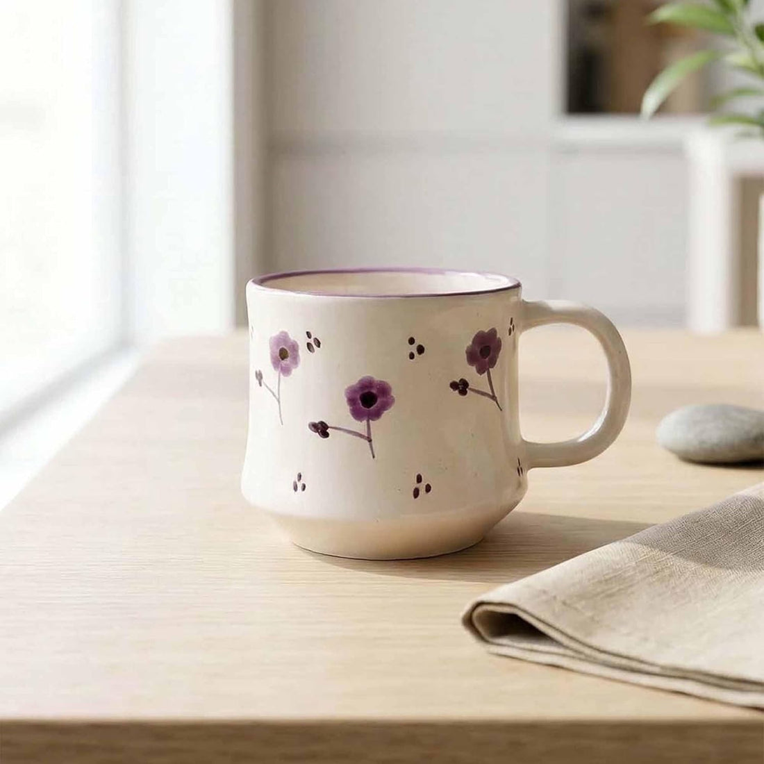 Handmade Floral Ceramic Mug – Hand-Painted Stoneware Espresso Cup