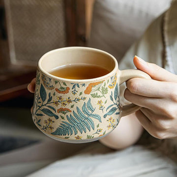 Hand-Painted Floral Ceramic Mug – Cute 16 oz Latte Cup