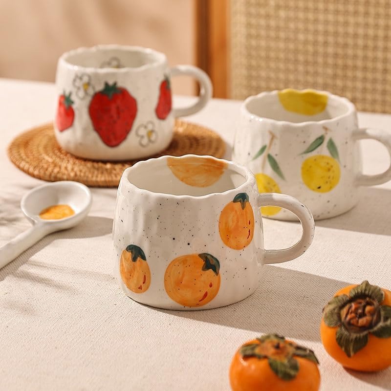 Hand-Painted Fruit Pattern Ceramic Mug – 12 oz Summer Cute Cup