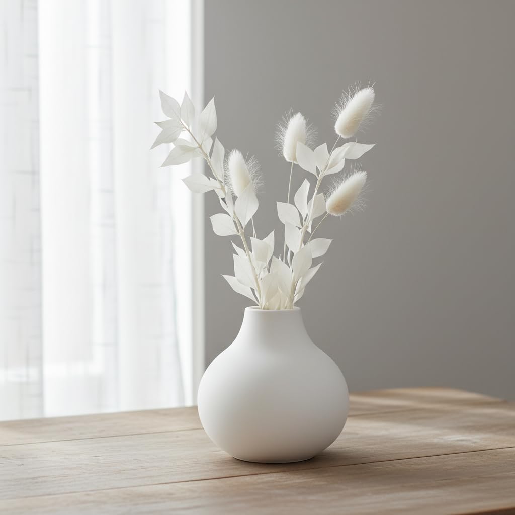 White Round Vase – Minimalist Nordic Mid Century Modern Home Decor