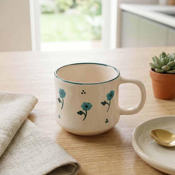 Handmade Floral Ceramic Mug – Hand-Painted Stoneware Espresso Cup