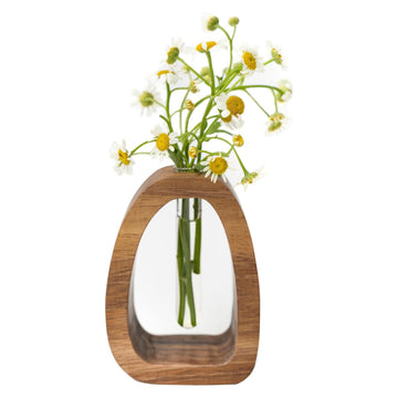 Solid Wood Frame Glass Test Tube Vase – Hydroponic Plant Desk Decor